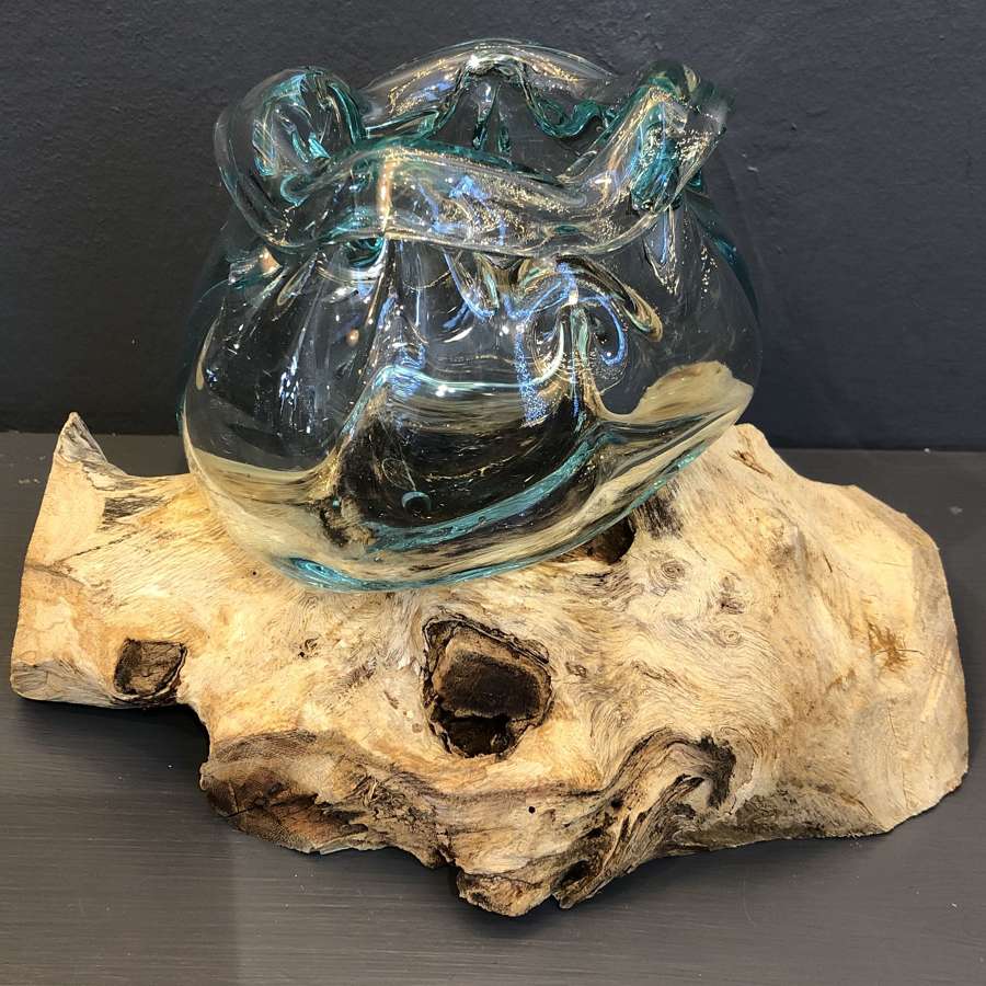 Bali glass bowl and wood sculpture